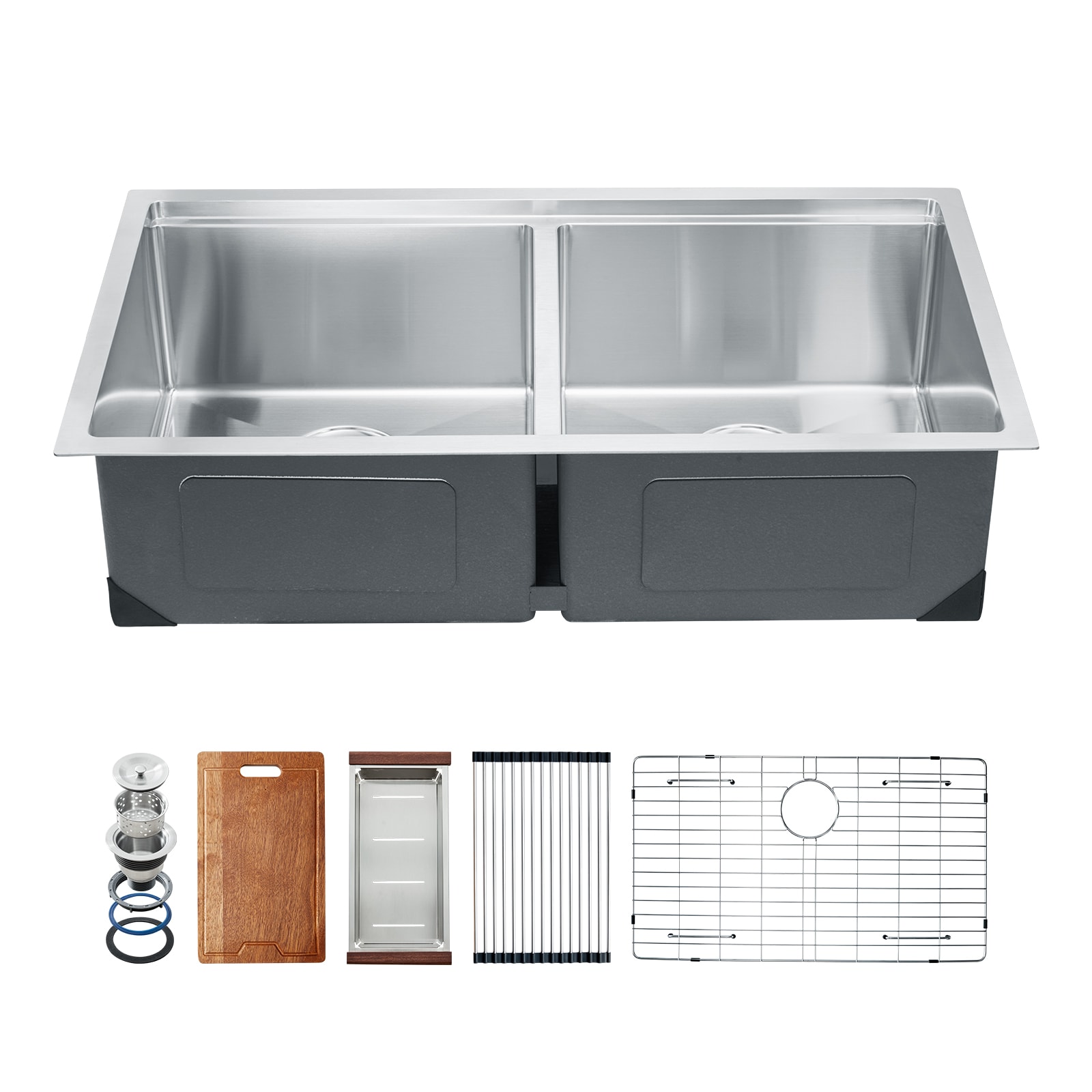 33" Kitchen Sink Undermount Double Bowl Drop-In Basin Stainless Steel Bar_voghion.com